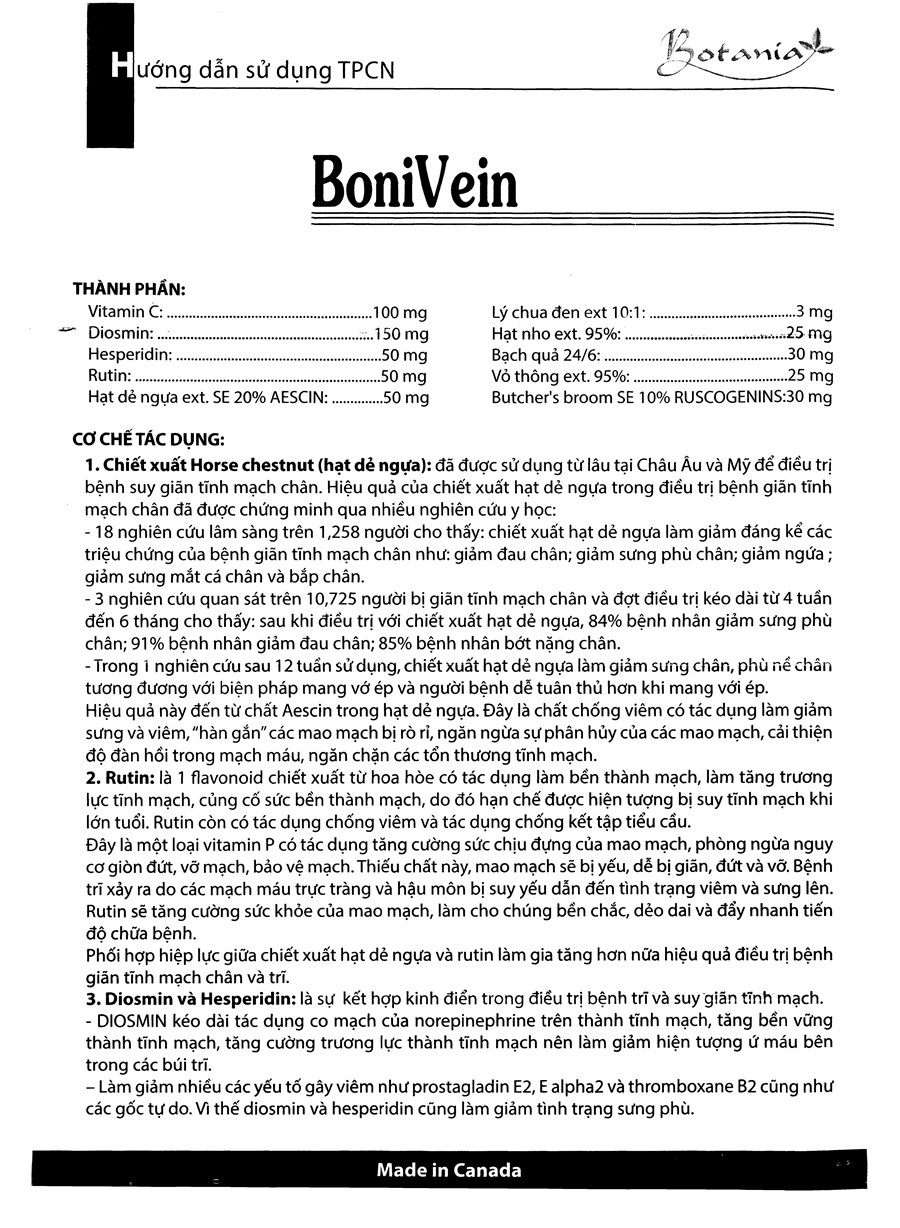 Boni Vein hỗ trợ điều trị trĩ, suy giãn tĩnh mạch